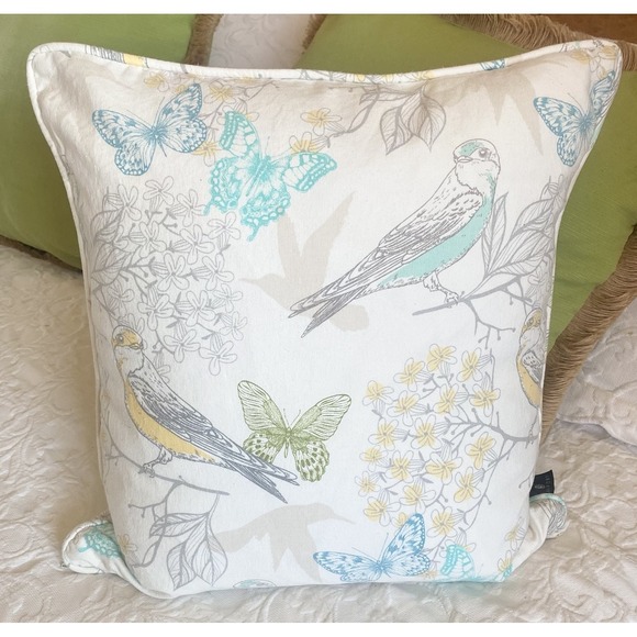 Newport Throw Down Pillow Birds Cream Muted Pastel  USA Made Removable 20" x 20" - Picture 1 of 6